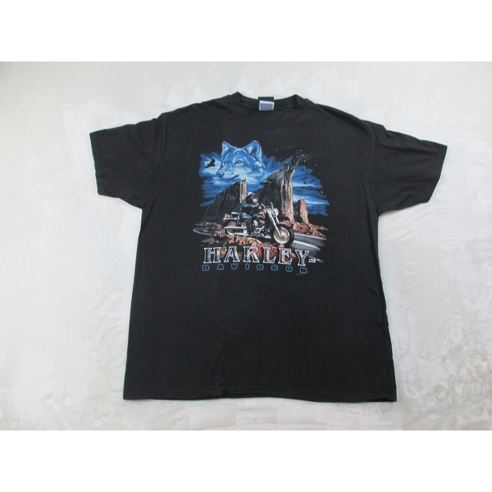 VINTAGE‎ Harley Davidson Shirt Mens Extra Large Black Wolf New York Biker 1996*
